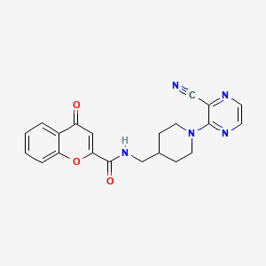 molecular formula C21H19N5O3 B2557231 N-((1-(3-cyanopyrazin-2-yl)pipéridin-4-yl)méthyl)-4-oxo-4H-chromène-2-carboxamide CAS No. 1797286-07-7