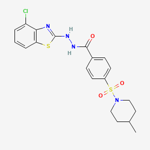 molecular formula C20H21ClN4O3S2 B2557233 N'-(4-chlorobenzo[d]thiazol-2-yl)-4-((4-methylpiperidin-1-yl)sulfonyl)benzohydrazide CAS No. 851979-29-8