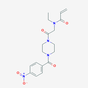 molecular formula C18H22N4O5 B2557234 N-Ethyl-N-[2-[4-(4-nitrobenzoyl)piperazin-1-yl]-2-oxoethyl]prop-2-enamide CAS No. 2361726-21-6