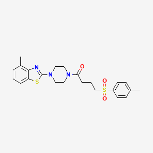 molecular formula C23H27N3O3S2 B2557254 1-(4-(4-Methylbenzo[d]thiazol-2-yl)piperazin-1-yl)-4-tosylbutan-1-on CAS No. 941987-21-9