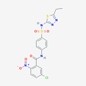 molecular formula C17H14ClN5O5S2 B255726 5-chloro-N-{4-[(5-ethyl-1,3,4-thiadiazol-2-yl)sulfamoyl]phenyl}-2-nitrobenzamide 