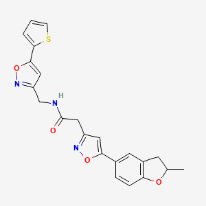 molecular formula C22H19N3O4S B2557262 2-(5-(2-methyl-2,3-dihydrobenzofuran-5-yl)isoxazol-3-yl)-N-((5-(thiophen-2-yl)isoxazol-3-yl)methyl)acetamide CAS No. 1172508-39-2