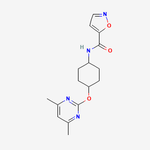 molecular formula C16H20N4O3 B2557278 N-((1r,4r)-4-((4,6-dimethylpyrimidin-2-yl)oxy)cyclohexyl)isoxazole-5-carboxamide CAS No. 2034319-37-2