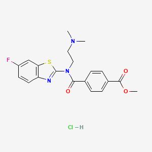 molecular formula C20H21ClFN3O3S B2557279 Methyl 4-((2-(dimethylamino)ethyl)(6-fluorobenzo[d]thiazol-2-yl)carbamoyl)benzoate hydrochloride CAS No. 1216686-52-0