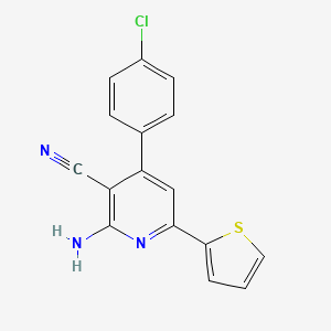 molecular formula C16H10ClN3S B2557291 2-Amino-4-(4-chlorophenyl)-6-(2-thienyl)nicotinonitrile CAS No. 120239-03-4