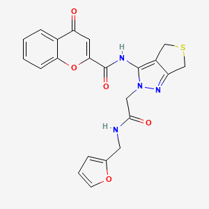 molecular formula C22H18N4O5S B2557295 N-(2-(2-((furan-2-ylmethyl)amino)-2-oxoethyl)-4,6-dihydro-2H-thieno[3,4-c]pyrazol-3-yl)-4-oxo-4H-chromene-2-carboxamide CAS No. 1105216-83-8
