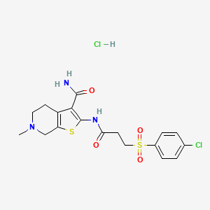 molecular formula C18H21Cl2N3O4S2 B2557309 2-(3-((4-Chlorophenyl)sulfonyl)propanamido)-6-methyl-4,5,6,7-tetrahydrothieno[2,3-c]pyridine-3-carboxamide hydrochloride CAS No. 1329870-63-4