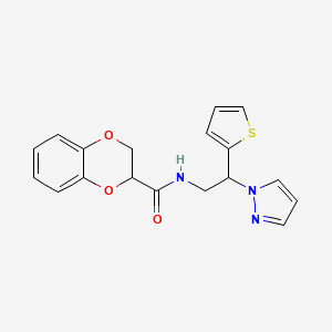 N-(2-(1H-pyrazol-1-yl)-2-(thiophen-2-yl)ethyl)-2,3-dihydrobenzo[b][1,4]dioxine-2-carboxamide