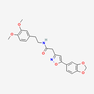 molecular formula C22H22N2O6 B2557314 2-(5-(benzo[d][1,3]dioxol-5-yl)isoxazol-3-yl)-N-(3,4-dimethoxyphenethyl)acetamide CAS No. 1172475-85-2