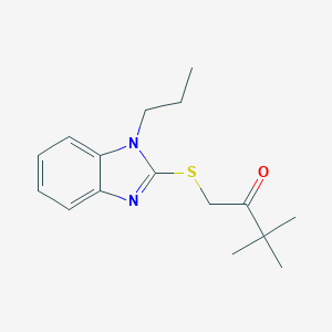 molecular formula C16H22N2OS B255732 3,3-Dimethyl-1-(1-propylbenzimidazol-2-yl)sulfanylbutan-2-one 