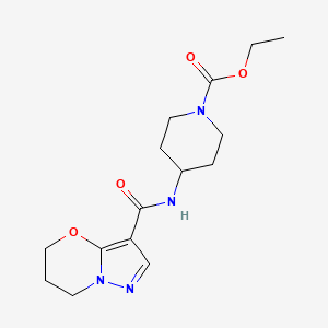 molecular formula C15H22N4O4 B2557326 ethyl 4-(6,7-dihydro-5H-pyrazolo[5,1-b][1,3]oxazine-3-carboxamido)piperidine-1-carboxylate CAS No. 1448076-13-8