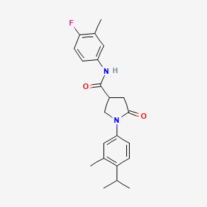 molecular formula C22H25FN2O2 B2557327 N-(4-fluoro-3-methylphenyl)-1-(4-isopropyl-3-methylphenyl)-5-oxo-3-pyrrolidinecarboxamide CAS No. 866153-52-8