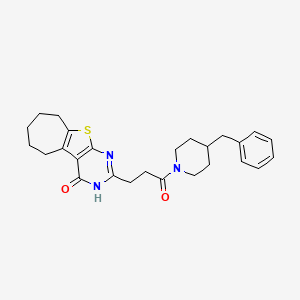 molecular formula C26H31N3O2S B2557330 2-(3-(4-benzylpiperidin-1-yl)-3-oxopropyl)-6,7,8,9-tetrahydro-3H-cyclohepta[4,5]thieno[2,3-d]pyrimidin-4(5H)-one CAS No. 1031679-59-0