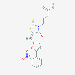 molecular formula C18H14N2O6S2 B255734 4-{5-[(5-{2-Nitrophenyl}-2-furyl)methylene]-4-oxo-2-thioxo-1,3-thiazolidin-3-yl}butanoic acid 