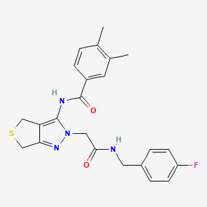 molecular formula C23H23FN4O2S B2557340 N-(2-(2-((4-fluorobenzyl)amino)-2-oxoethyl)-4,6-dihydro-2H-thieno[3,4-c]pyrazol-3-yl)-3,4-dimethylbenzamide CAS No. 1105219-57-5