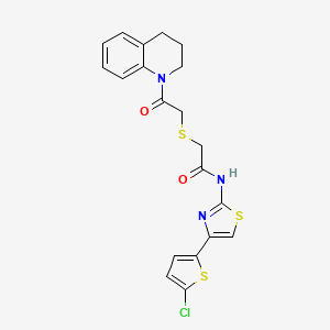 molecular formula C20H18ClN3O2S3 B2557342 N-(4-(5-氯噻吩-2-基)噻唑-2-基)-2-((2-(3,4-二氢喹啉-1(2H)-基)-2-氧代乙基)硫代)乙酰胺 CAS No. 681224-91-9