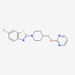 molecular formula C17H17FN4OS B2557352 6-Fluoro-2-[4-(pyrimidin-2-yloxymethyl)piperidin-1-yl]-1,3-benzothiazole CAS No. 2415570-03-3