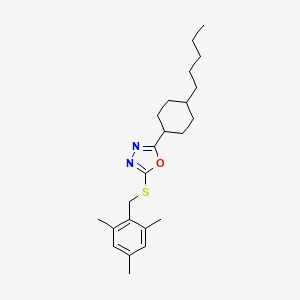 molecular formula C23H34N2OS B2557363 2-[(Mesitylmethyl)sulfanyl]-5-(4-pentylcyclohexyl)-1,3,4-oxadiazole CAS No. 860610-90-8