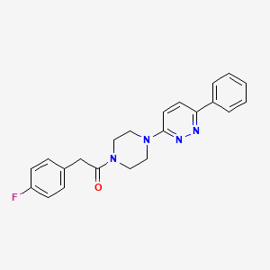 molecular formula C22H21FN4O B2557368 2-(4-Fluorophenyl)-1-(4-(6-phenylpyridazin-3-yl)piperazin-1-yl)ethanone CAS No. 1021070-01-8