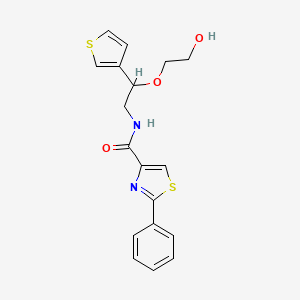 molecular formula C18H18N2O3S2 B2557385 N-(2-(2-hydroxyethoxy)-2-(thiophen-3-yl)ethyl)-2-phenylthiazole-4-carboxamide CAS No. 2034616-07-2