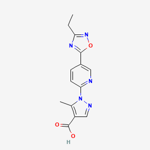 molecular formula C14H13N5O3 B2557391 1-[5-(3-ethyl-1,2,4-oxadiazol-5-yl)pyridin-2-yl]-5-methyl-1H-pyrazole-4-carboxylic acid CAS No. 1351398-17-8