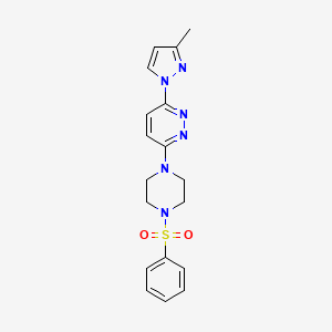 molecular formula C18H20N6O2S B2557392 3-(3-methyl-1H-pyrazol-1-yl)-6-(4-(phenylsulfonyl)piperazin-1-yl)pyridazine CAS No. 1013755-87-7