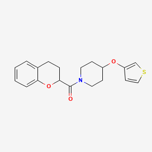 molecular formula C19H21NO3S B2557417 Chroman-2-yl(4-(thiophen-3-yloxy)piperidin-1-yl)methanone CAS No. 2034302-90-2