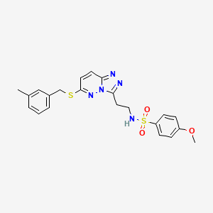 molecular formula C22H23N5O3S2 B2557418 4-methoxy-N-(2-(6-((3-methylbenzyl)thio)-[1,2,4]triazolo[4,3-b]pyridazin-3-yl)ethyl)benzenesulfonamide CAS No. 873002-13-2