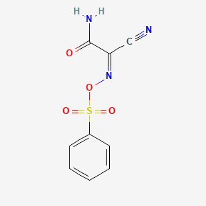 molecular formula C9H7N3O4S B2557427 2-氨基-2-氧代-N-[(苯磺酰基)氧基]乙酰亚胺腈 CAS No. 400082-55-5