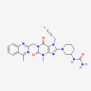 molecular formula C26H29N9O3 B2557445 {1-[7-(but-2-yn-1-yl)-3-methyl-1-[(4-methylquinazolin-2-yl)methyl]-2,6-dioxo-2,3,6,7-tetrahydro-1H-purin-8-yl]piperidin-3-yl}urea CAS No. 1955514-80-3
