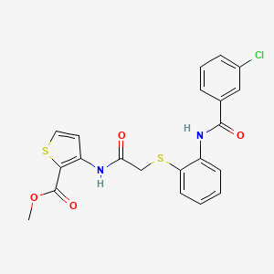molecular formula C21H17ClN2O4S2 B2557451 Methyl 3-[[2-[2-[(3-chlorobenzoyl)amino]phenyl]sulfanylacetyl]amino]thiophene-2-carboxylate CAS No. 477887-61-9