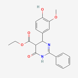 molecular formula C20H20N2O5 B2557452 Ethyl 6-hydroxy-4-(4-hydroxy-3-methoxyphenyl)-2-phenyl-4,5-dihydro-5-pyrimidinecarboxylate CAS No. 400078-32-2