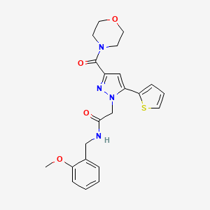 molecular formula C22H24N4O4S B2557453 N-(2-甲氧基苄基)-2-(3-(吗啉-4-羰基)-5-(噻吩-2-基)-1H-吡唑-1-基)乙酰胺 CAS No. 1172341-86-4