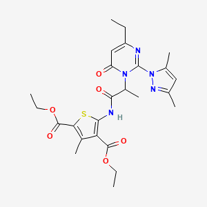 diethyl 5-(2-(2-(3,5-dimethyl-1H-pyrazol-1-yl)-4-ethyl-6-oxopyrimidin-1(6H)-yl)propanamido)-3-methylthiophene-2,4-dicarboxylate
