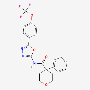 molecular formula C21H18F3N3O4 B2557479 4-phenyl-N-(5-(4-(trifluoromethoxy)phenyl)-1,3,4-oxadiazol-2-yl)tetrahydro-2H-pyran-4-carboxamide CAS No. 1286720-52-2