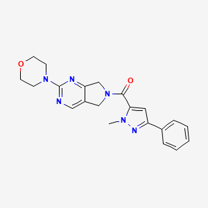 molecular formula C21H22N6O2 B2557480 (1-methyl-3-phenyl-1H-pyrazol-5-yl)(2-morpholino-5H-pyrrolo[3,4-d]pyrimidin-6(7H)-yl)methanone CAS No. 2034370-45-9