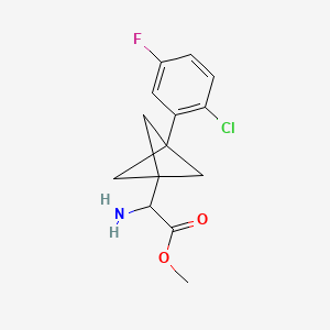 molecular formula C14H15ClFNO2 B2557492 Methyl 2-amino-2-[3-(2-chloro-5-fluorophenyl)-1-bicyclo[1.1.1]pentanyl]acetate CAS No. 2287259-47-4