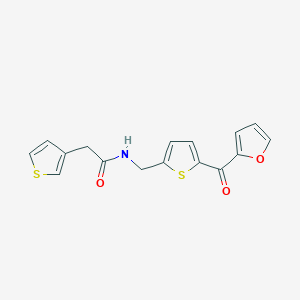 molecular formula C16H13NO3S2 B2557502 N-((5-(furan-2-carbonyl)thiophen-2-yl)methyl)-2-(thiophen-3-yl)acetamide CAS No. 1797762-03-8