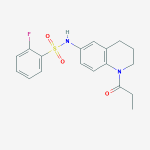 molecular formula C18H19FN2O3S B2557504 2-fluoro-N-(1-propionyl-1,2,3,4-tetrahydroquinolin-6-yl)benzenesulfonamide CAS No. 946334-41-4