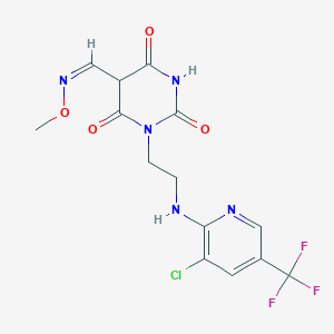 molecular formula C14H13ClF3N5O4 B2557526 1-(2-{[3-氯-5-(三氟甲基)-2-吡啶基]氨基}乙基)-2,4,6-三氧六氢-5-嘧啶甲醛 O-甲基肟 CAS No. 306978-03-0
