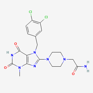 molecular formula C19H21Cl2N7O3 B2557531 2-(4-(7-(3,4-dichlorobenzyl)-3-methyl-2,6-dioxo-2,3,6,7-tetrahydro-1H-purin-8-yl)piperazin-1-yl)acetamide CAS No. 895844-33-4