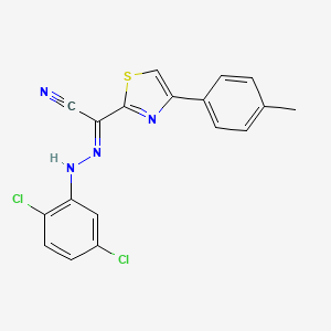 molecular formula C18H12Cl2N4S B2557547 (2E)-N-(2,5-dichloroanilino)-4-(4-methylphenyl)-1,3-thiazole-2-carboximidoyl cyanide CAS No. 477197-39-0