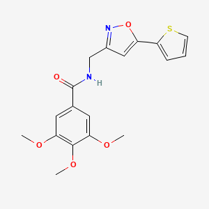 molecular formula C18H18N2O5S B2557551 3,4,5-trimethoxy-N-((5-(thiophen-2-yl)isoxazol-3-yl)methyl)benzamide CAS No. 946345-03-5