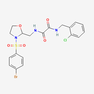 molecular formula C19H19BrClN3O5S B2557557 N1-((3-((4-bromophenyl)sulfonyl)oxazolidin-2-yl)methyl)-N2-(2-chlorobenzyl)oxalamide CAS No. 868981-14-0