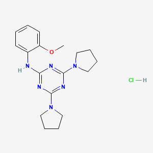molecular formula C18H25ClN6O B2557560 N-(2-methoxyphenyl)-4,6-di(pyrrolidin-1-yl)-1,3,5-triazin-2-amine hydrochloride CAS No. 1179470-37-1