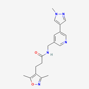 molecular formula C18H21N5O2 B2557568 3-(3,5-dimethylisoxazol-4-yl)-N-((5-(1-methyl-1H-pyrazol-4-yl)pyridin-3-yl)methyl)propanamide CAS No. 2034308-52-4