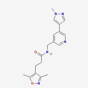 molecular formula C18H21N5O2 B2557568 3-(3,5-二甲基异恶唑-4-基)-N-((5-(1-甲基-1H-吡唑-4-基)吡啶-3-基)甲基)丙酰胺 CAS No. 2034308-52-4