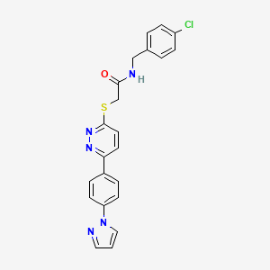 molecular formula C22H18ClN5OS B2557599 2-((6-(4-(1H-吡唑-1-基)苯基)吡啶嗪-3-基)硫代)-N-(4-氯苄基)乙酰胺 CAS No. 1019105-88-4