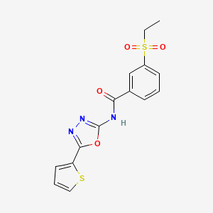 molecular formula C15H13N3O4S2 B2557610 3-乙磺酰基-N-(5-噻吩-2-基-1,3,4-恶二唑-2-基)苯甲酰胺 CAS No. 886919-97-7