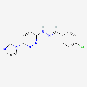 molecular formula C14H11ClN6 B2557632 (E)-3-(2-(4-chlorobenzylidene)hydrazinyl)-6-(1H-imidazol-1-yl)pyridazine CAS No. 380386-99-2